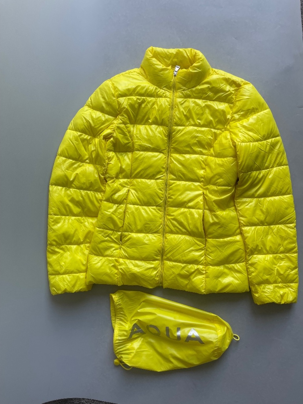 AQUA Packable Puffer Jacket Neon Yellow Women’s XS Lightweight w/ Storage Bag